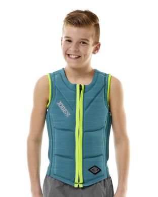 Reversible Comp Vest Zipper Teal Blue|Silver Grey Youth JOBE, 554018008, JOBE 554018008, youth safety vest, kid's safety vest, Waistcoat, Life jacket, Water vest, vest for kids